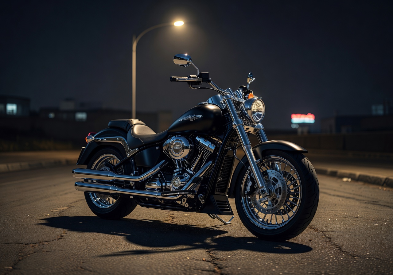 Dark Black Cruiser Motorcycle with chrome details