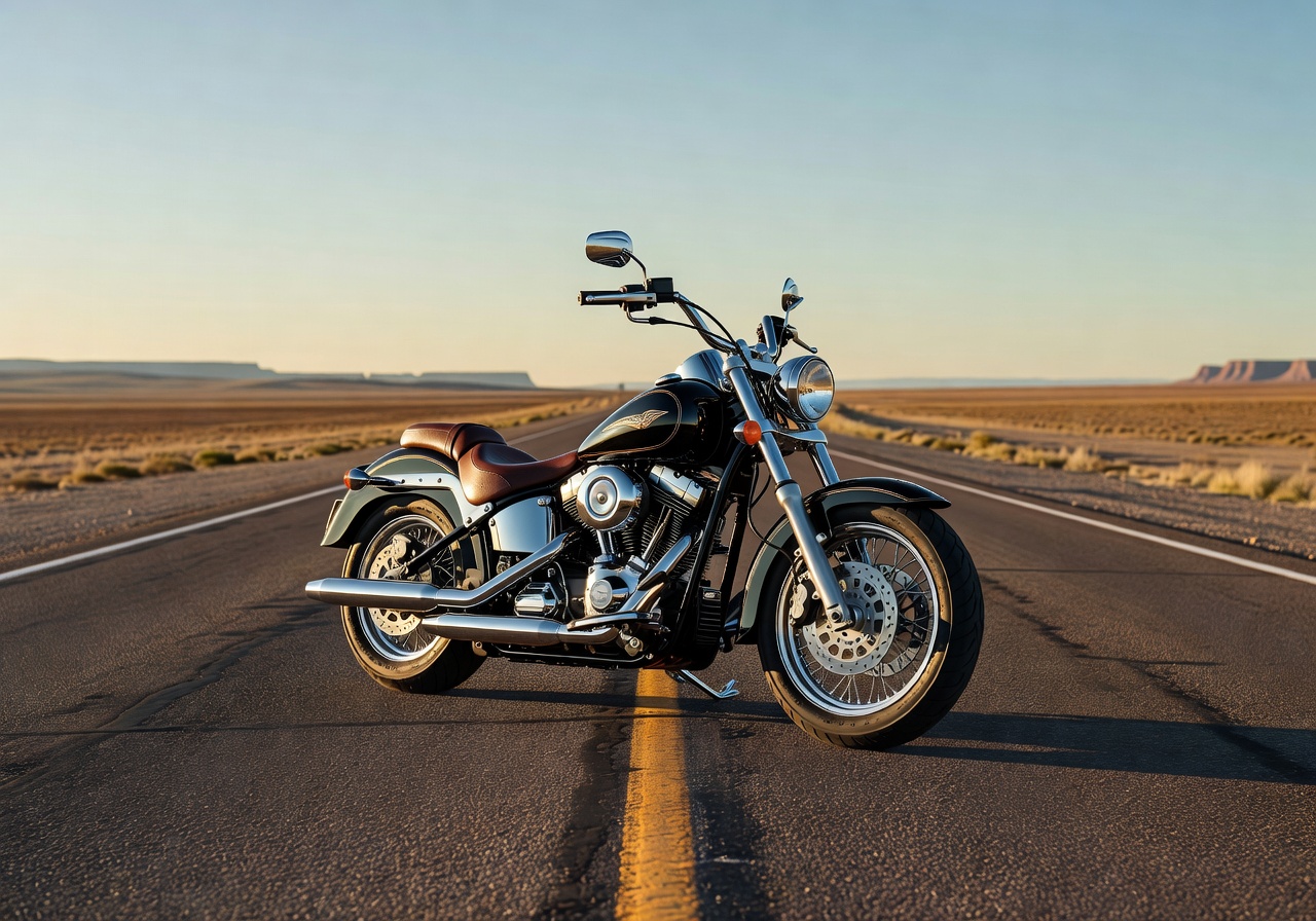 Classic cruiser motorcycle on an open road